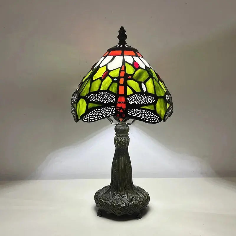 8inch 20cm Vintage Country Stained Glass Flower Dragonfly Lampshade Tiffany Table Lamp - CTL
