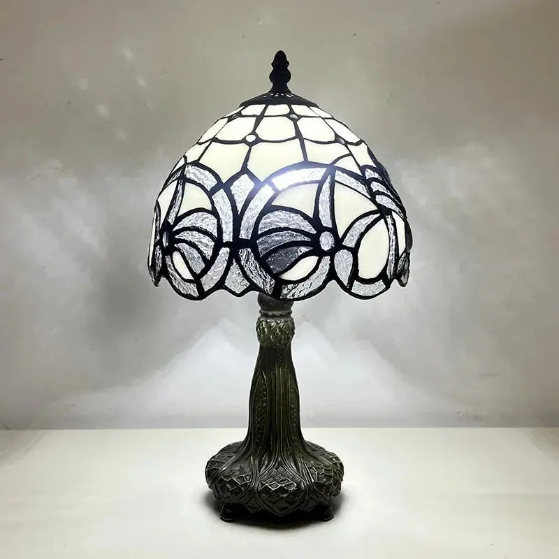 8inch 20cm Vintage Country Stained Glass Flower Dragonfly Lampshade Tiffany Table Lamp - CTL