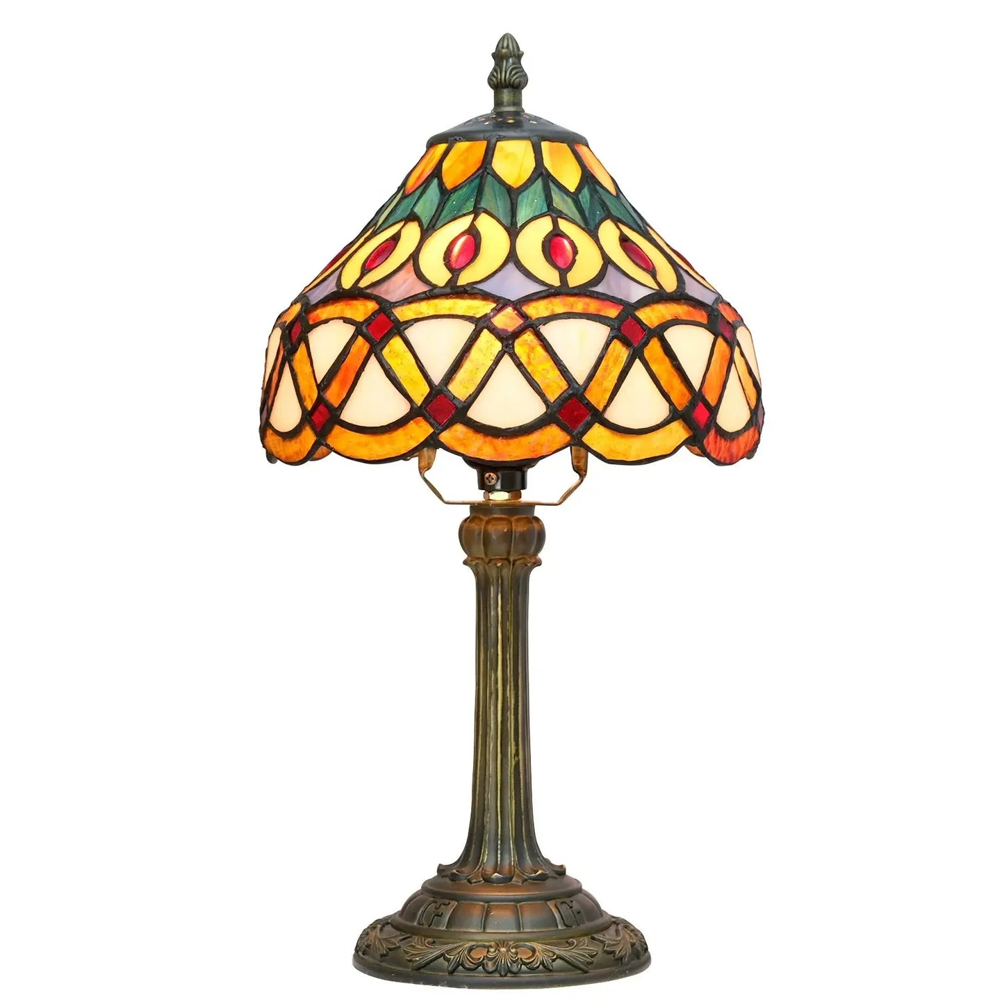 8inch Stained Glass Peacock Feather Lampshade Tiffany Style Bedside Table Lamps - CTL