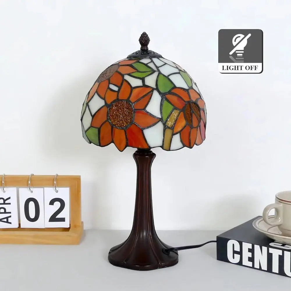 8inch 20cm Vintage Stained Glass Sunflower Pastoral Lampshade Tiffany Table Lamp - CTL