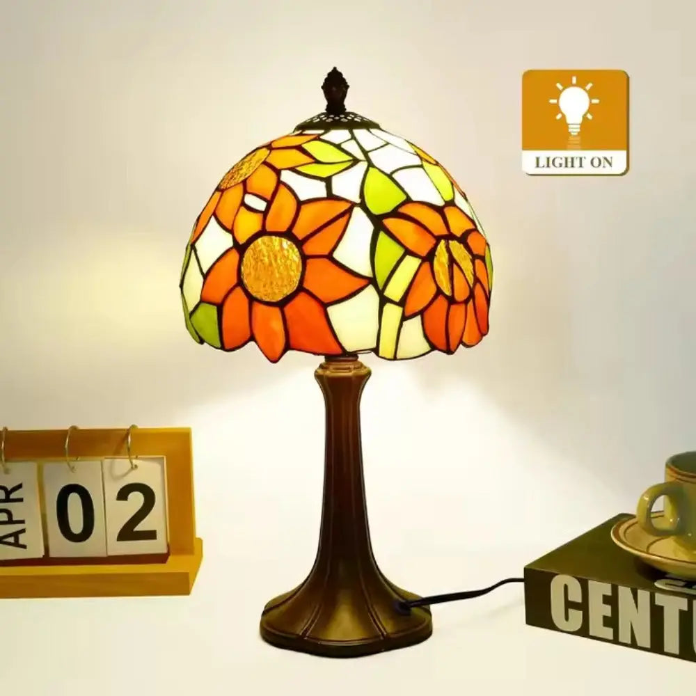 8inch 20cm Vintage Stained Glass Sunflower Pastoral Lampshade Tiffany Table Lamp - CTL