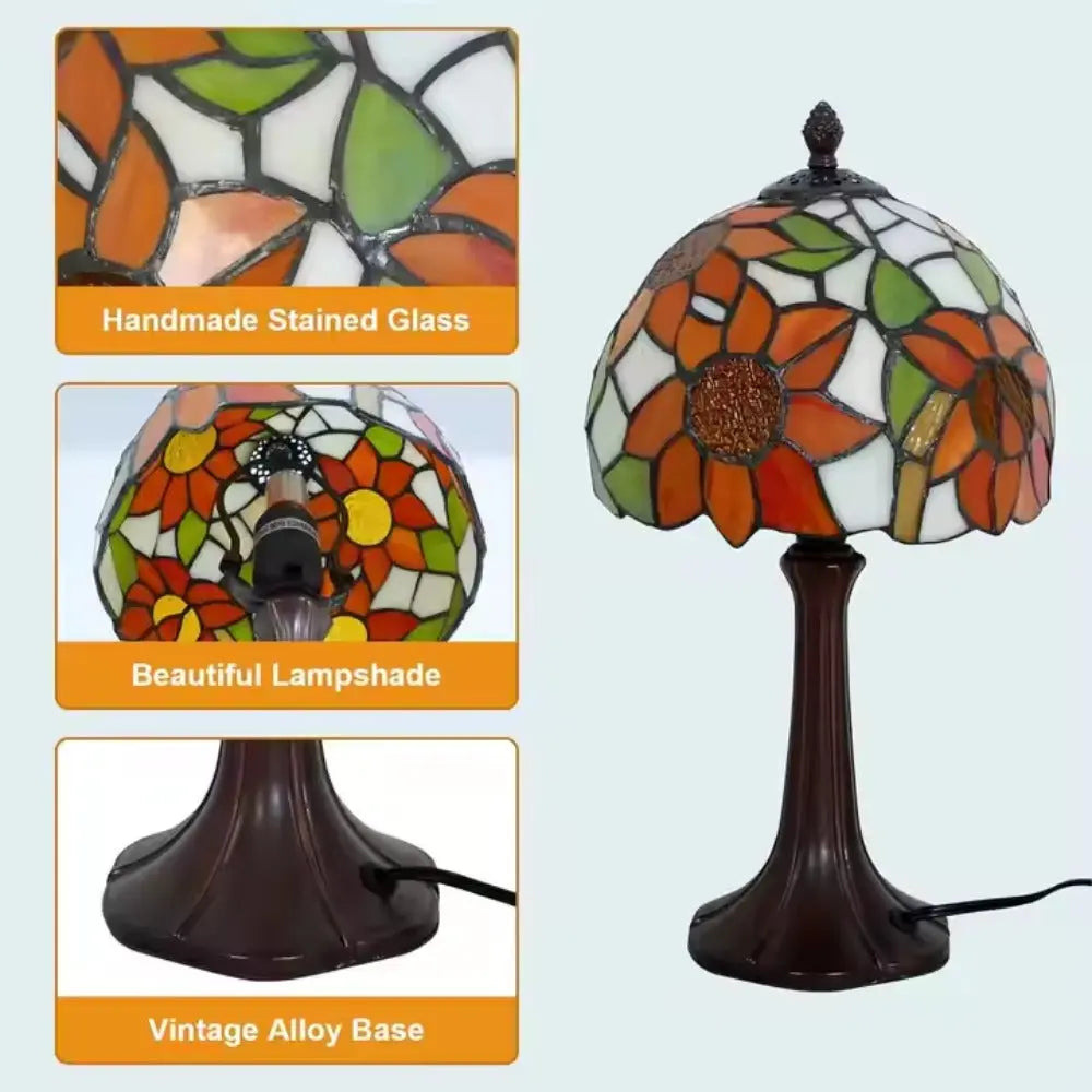 8inch 20cm Vintage Stained Glass Sunflower Pastoral Lampshade Tiffany Table Lamp - CTL