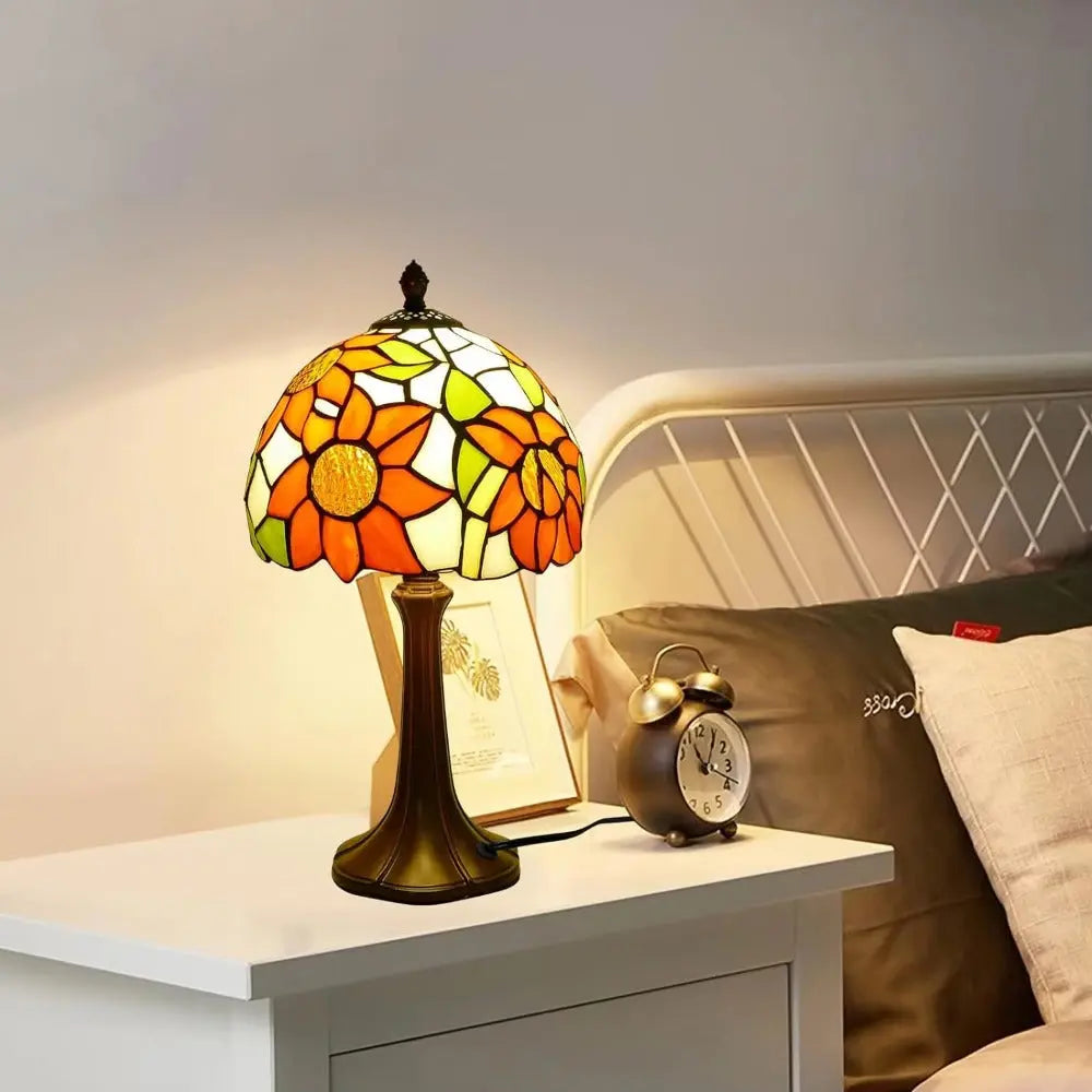 8inch 20cm Vintage Stained Glass Sunflower Pastoral Lampshade Tiffany Table Lamp - CTL