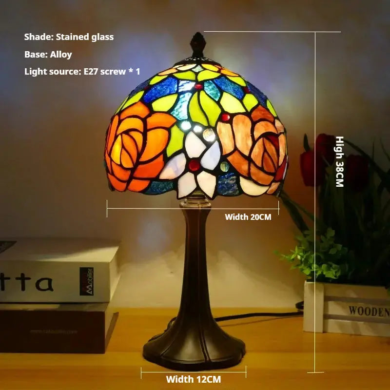 8inch 20cm Vintage Stained Glass Sunflower Pastoral Lampshade Tiffany Table Lamp - CTL