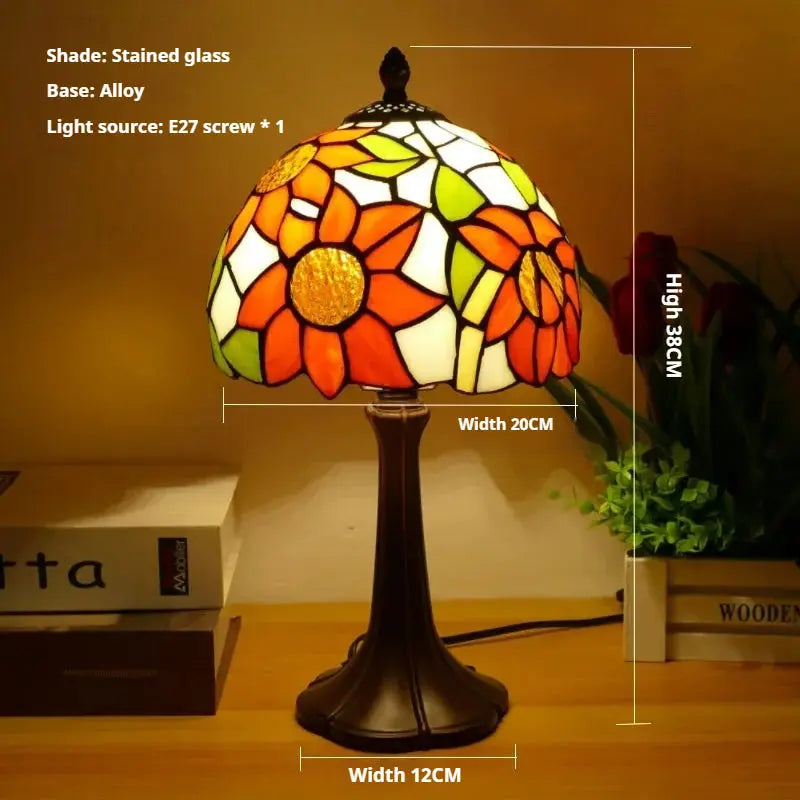 8inch 20cm Vintage Stained Glass Sunflower Pastoral Lampshade Tiffany Table Lamp - CTL