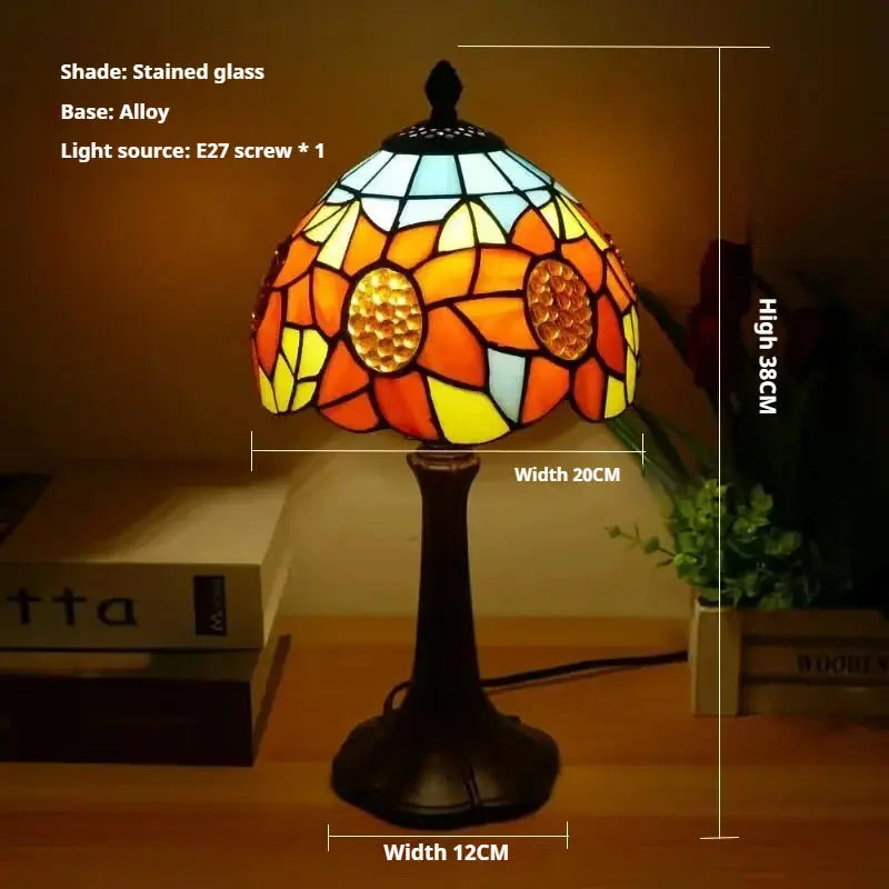 8inch 20cm Vintage Stained Glass Sunflower Pastoral Lampshade Tiffany Table Lamp - CTL