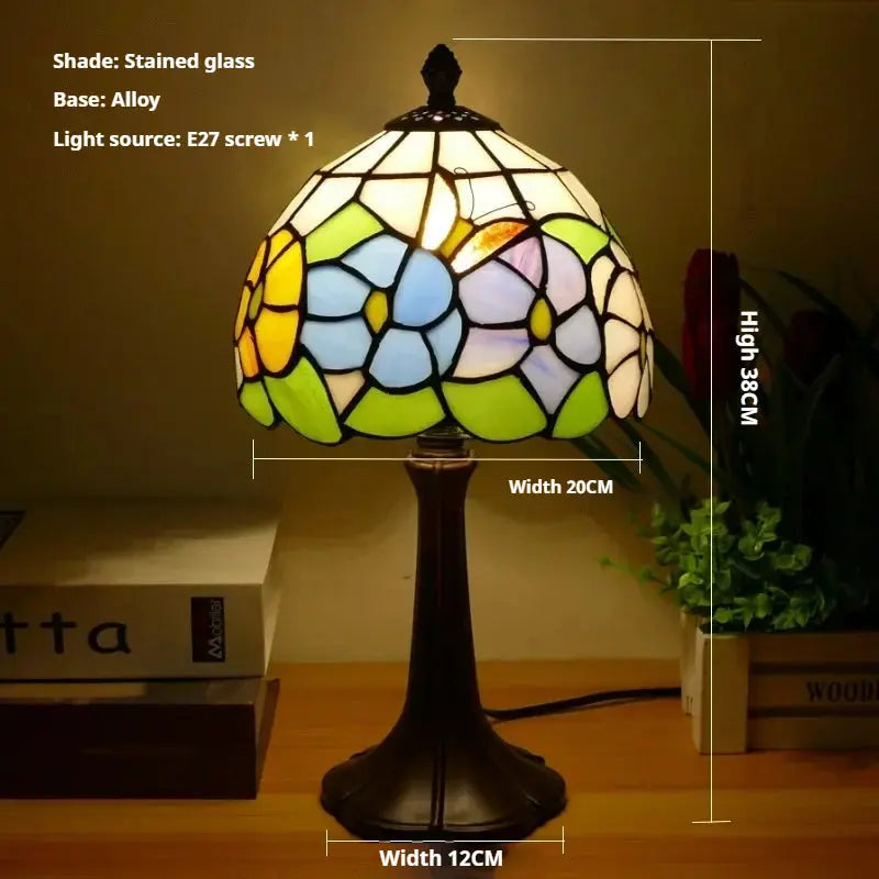 8inch 20cm Vintage Stained Glass Sunflower Pastoral Lampshade Tiffany Table Lamp - CTL