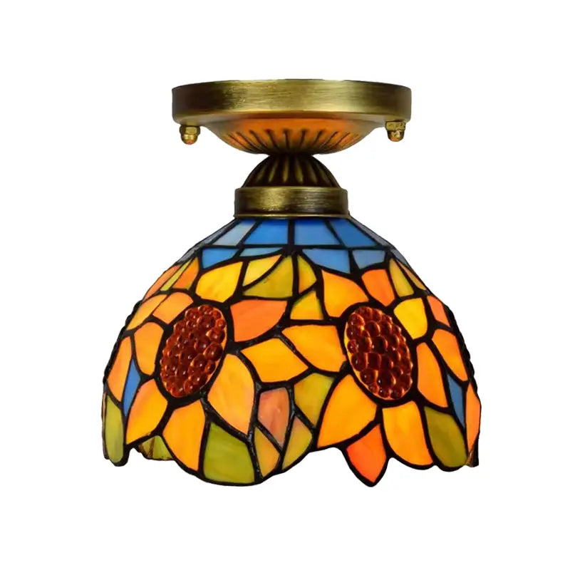 8inch Small Stained Glass Sunflower Tiffany Glass Ceiling Light - CTL