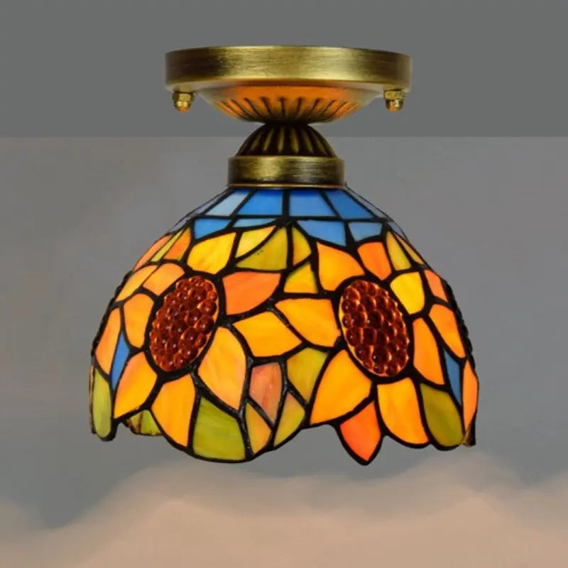 8inch Small Stained Glass Sunflower Tiffany Glass Ceiling Light - CTL