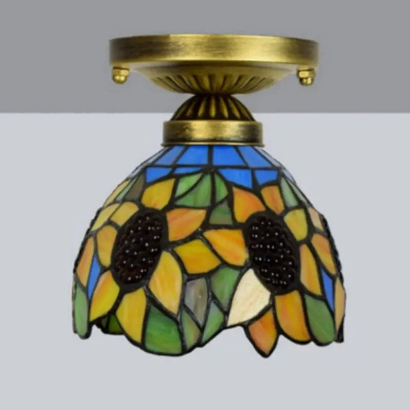 8inch Small Stained Glass Sunflower Tiffany Glass Ceiling Light - CTL
