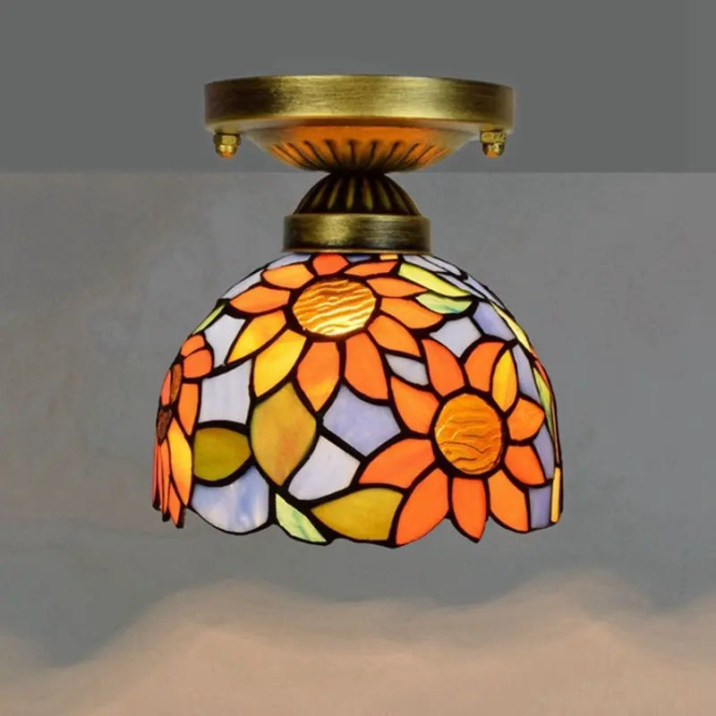 8inch Stained Glass Sunflower Small Tiffany Glass Ceiling Light - CTL