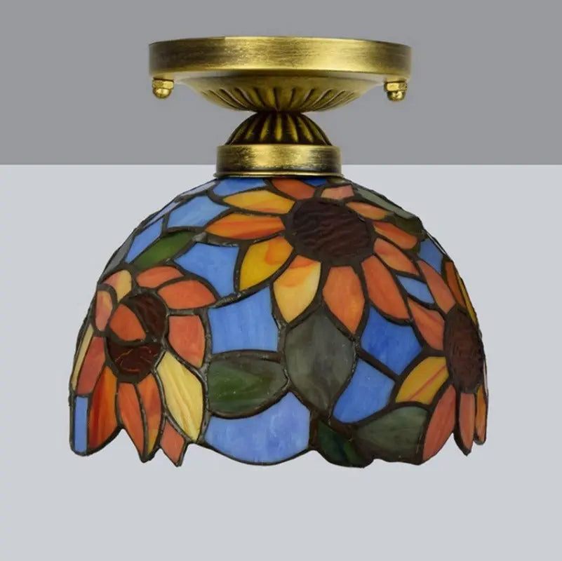 8inch Stained Glass Sunflower Small Tiffany Glass Ceiling Light - CTL