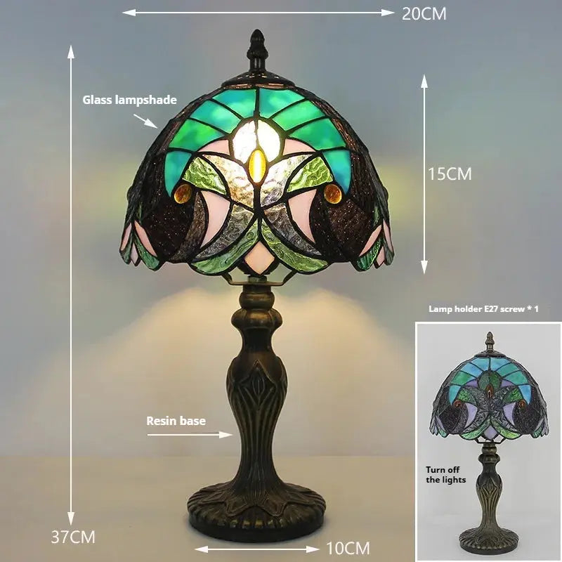 8inch Retro Stained Glass Flower Floral Lampshade Green Tiffany Table Lamp - CTL