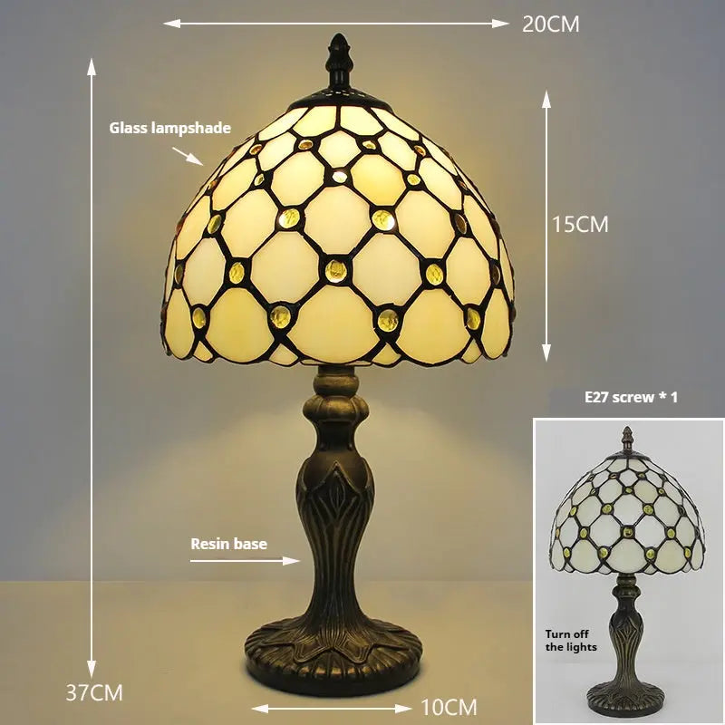 8inch Retro Stained Glass Bead Beige Lampshade Vintage Tiffany Table Lamps - CTL