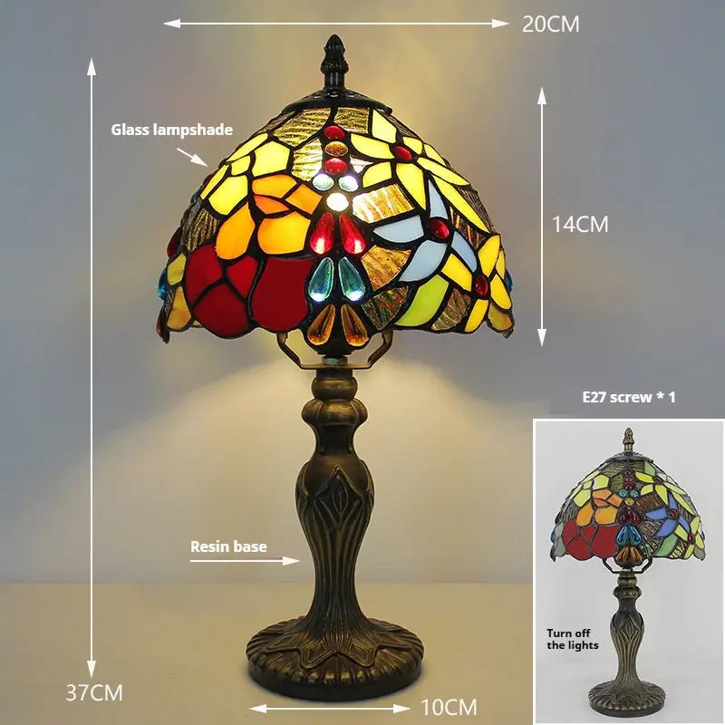 8inch Retro Bead Flower Lampshade Stained Glass Tiffany Table Lamp - CTL