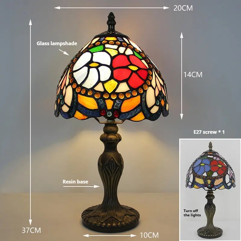 8inch Retro Tiffany Style Beads Rose Flower Lampshade Vintage Stained Glass Table Lamp - CTL