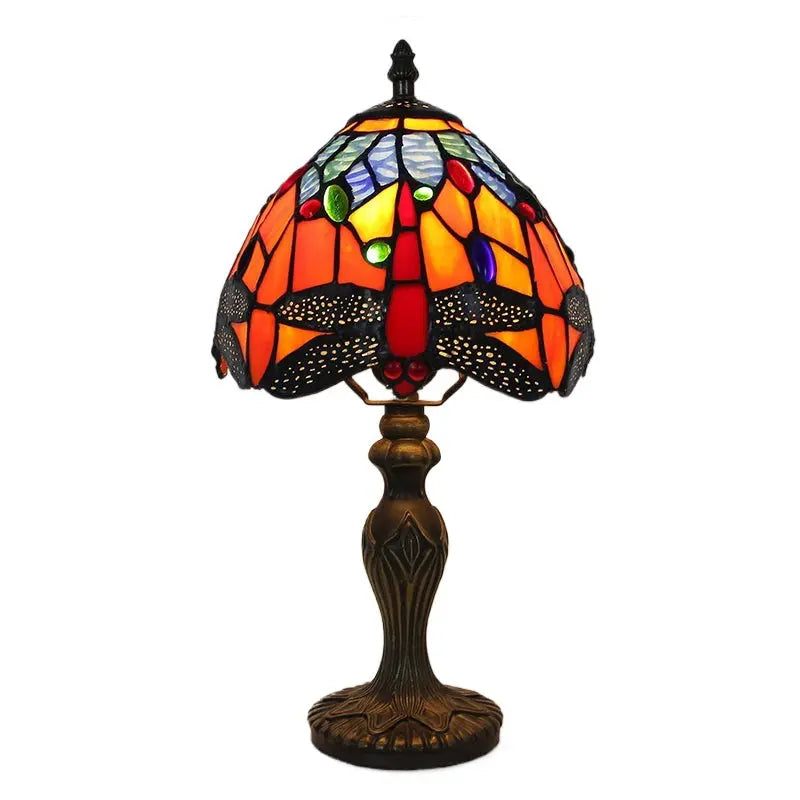 8inch Small Dragonfly Tiffany Lamp Stained Glass Blue Flower Lampshade Table Light - CTL