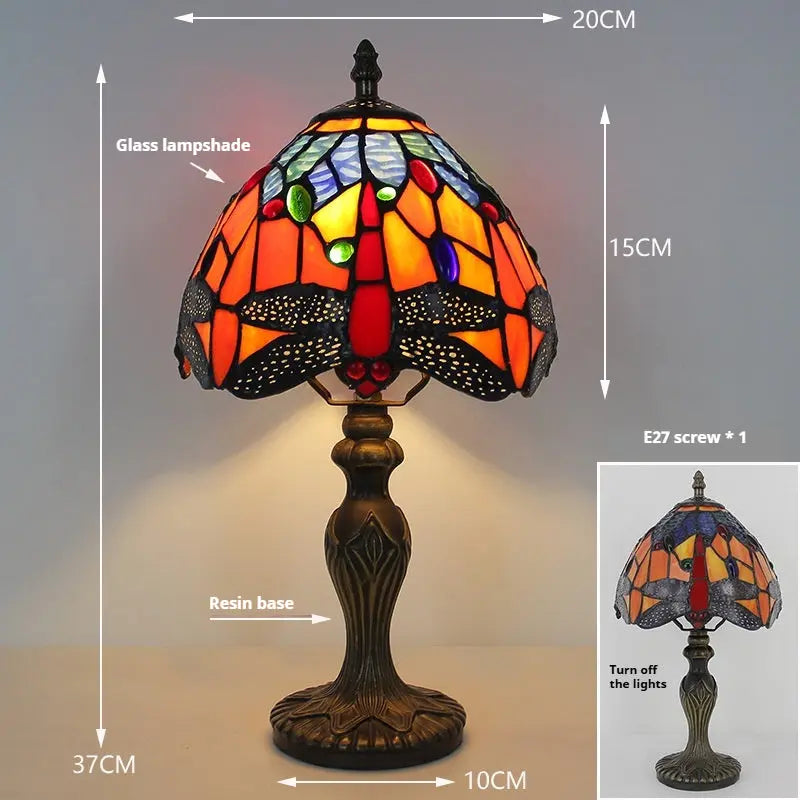 8inch Small Dragonfly Tiffany Lamp Stained Glass Blue Flower Lampshade Table Light - CTL