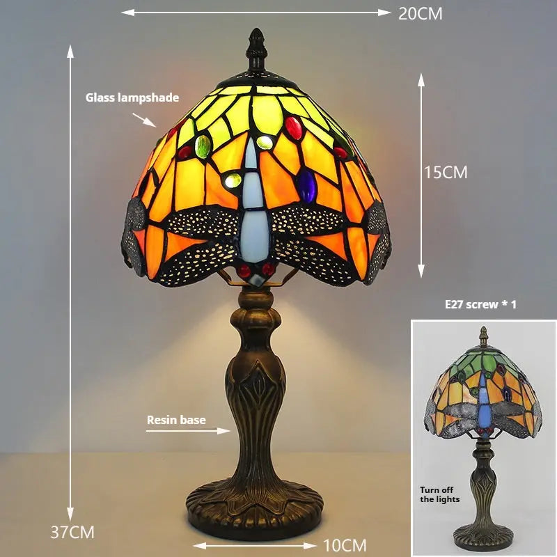 8inch Stained Glass Lampshade Small Tiffany Dragonfly Lamp Antique Table Light - CTL