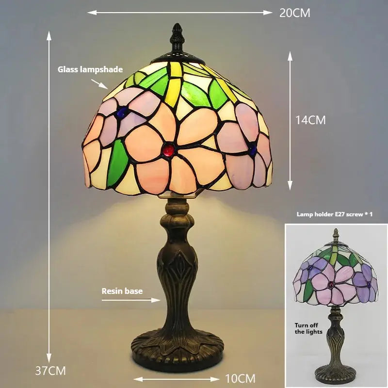8inch Retro Stained Glass Flower Floral Lampshade Tiffany Table Lamp - CTL
