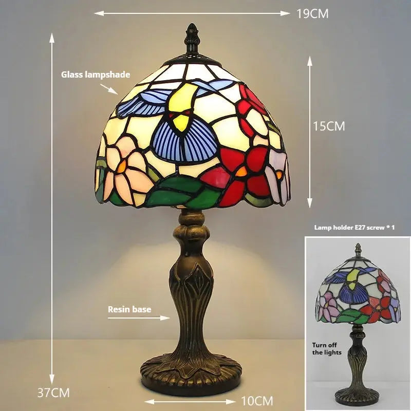 8inch Retro Stained Glass Flower Lampshade Hummingbird Tiffany Lamp Table Light - CTL