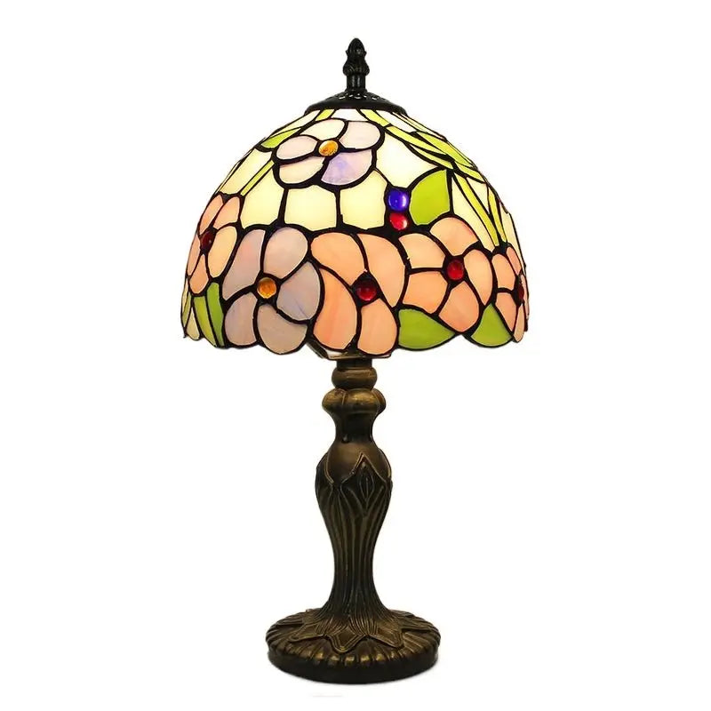8inch Retro Stained Glass Four-leaf Flower Lampshade Tiffany Side Table Lamps - CTL