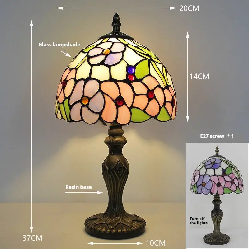 8inch Retro Stained Glass Four-leaf Flower Lampshade Tiffany Side Table Lamps - CTL