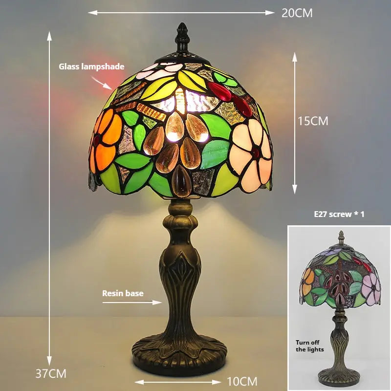 8inch Stained Glass Desk Light Grapes Flower Lampshade Tiffany Antique Lamps for Sale - CTL