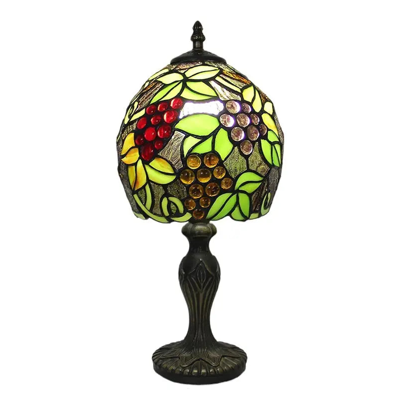 8inch Retro Stained Glass Grapes Flower Floral Lampshade Mini Tiffany Lamp Table Light - CTL