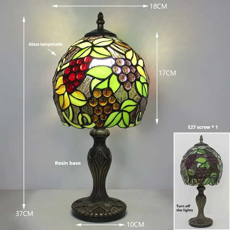 8inch Retro Stained Glass Grapes Flower Floral Lampshade Mini Tiffany Lamp Table Light - CTL