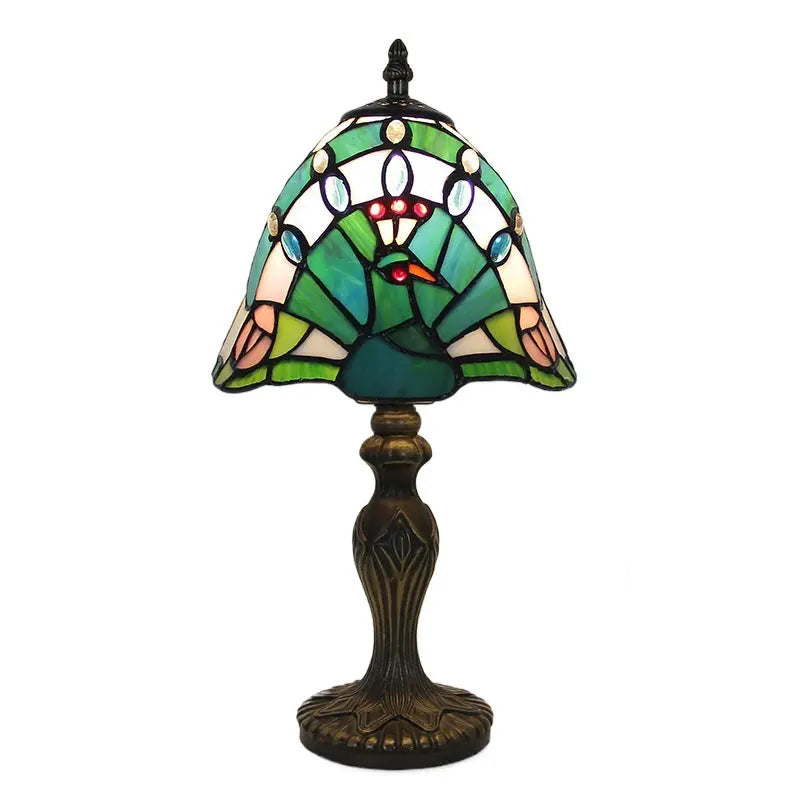 8inch Retro Stained Glass Peacock Flower Lampshade Tiffany Side Table Lamps - CTL