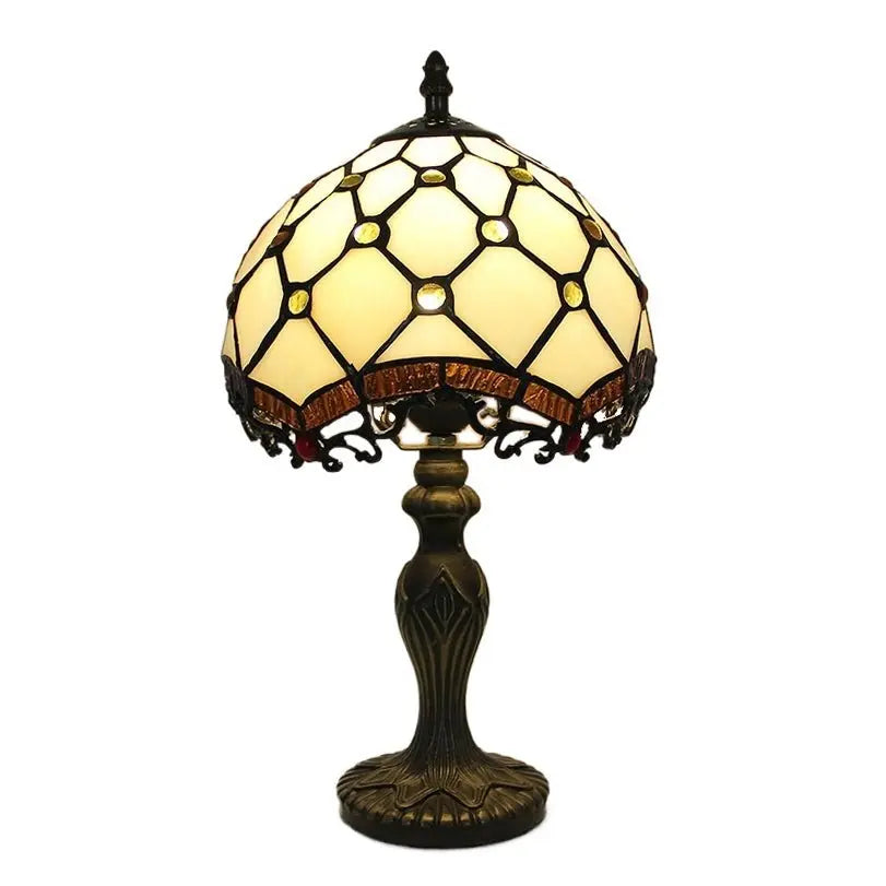8inch Retro Stained Glass Pearl Dragon Tail Lampshade Antique Tiffany Table Lamp - CTL