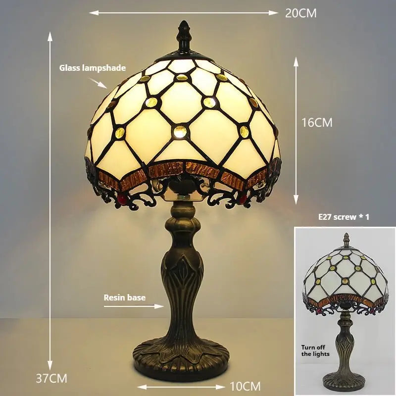 8inch Retro Stained Glass Pearl Dragon Tail Lampshade Antique Tiffany Table Lamp - CTL