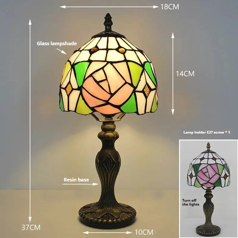 8inch Retro Stained Glass Pink Rose Floral Lampshade Original Tiffany Table Lamps - CTL