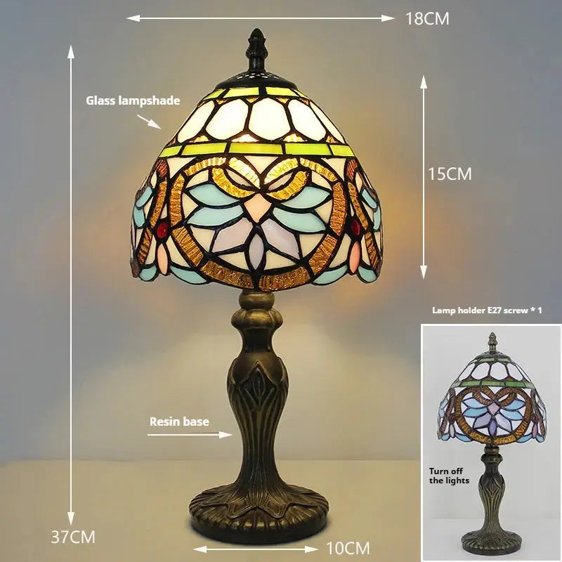 8inch Retro Stained Glass Baroque Lampshade Vintage Tiffany Style Lamps Table Light - CTL