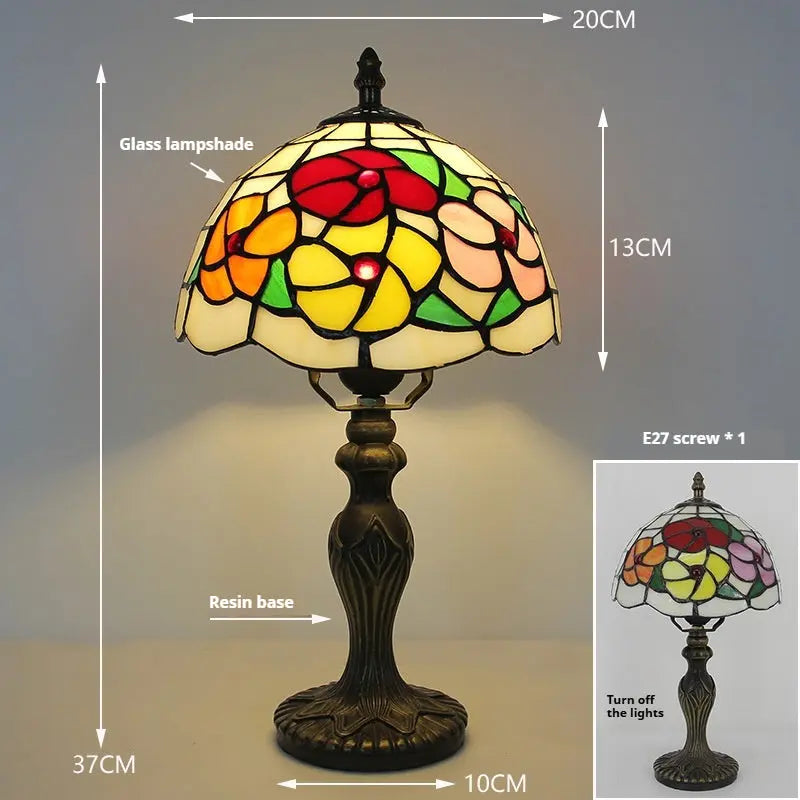 8inch Retro Stained Glass Table Lamp Flower Lampshade Tiffany Desk Light - CTL