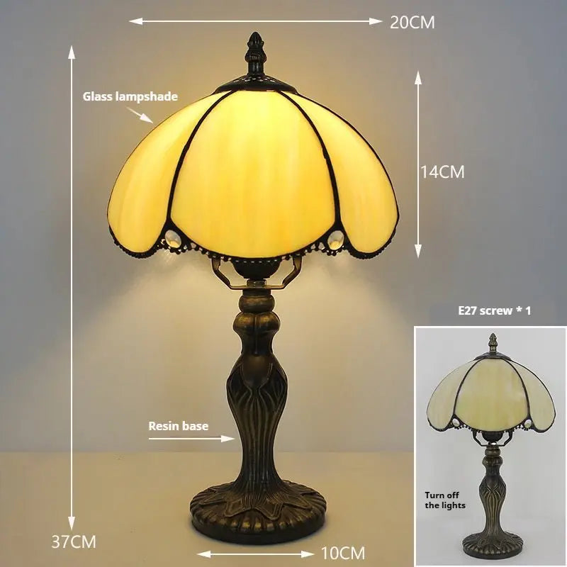 8inch Retro Stained Glass Yellow Lampshade Antique Tiffany Style Table Lamps - CTL
