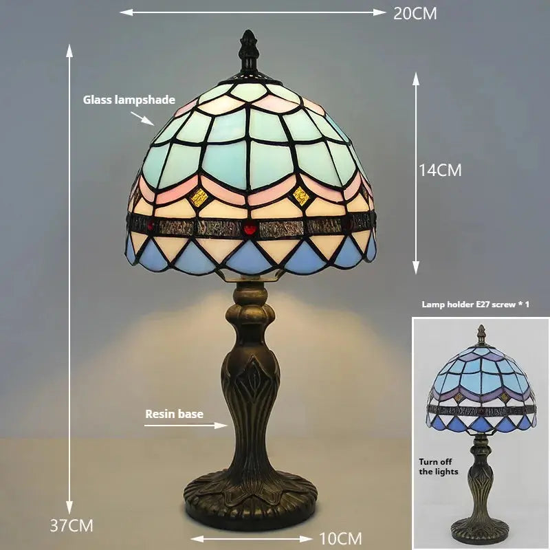 8inch Stained Glass Blue Lampshade Tiffany Table Lamps for Living Room - CTL