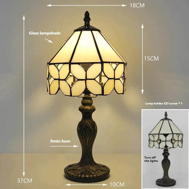 8inch Retro Glass Tiffany Style Lamps Stained Glass Beige Floral Lampshade Desk Light - CTL