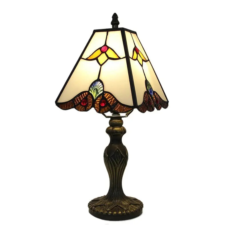 8inch Stained Glass Square Beige Lampshade Antique Tiffany Style Table Lamps - CTL