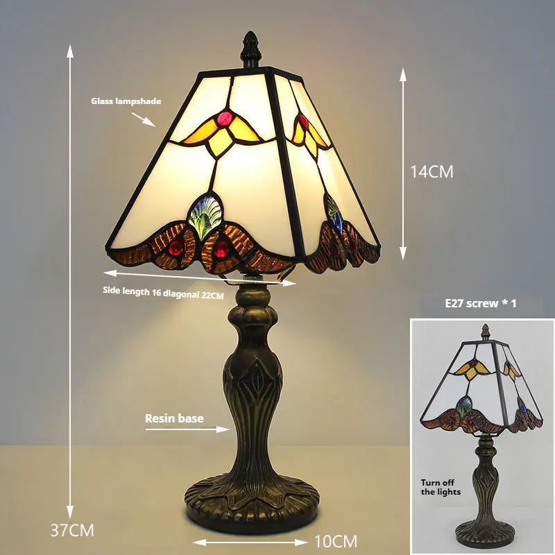 8inch Stained Glass Square Beige Lampshade Antique Tiffany Style Table Lamps - CTL