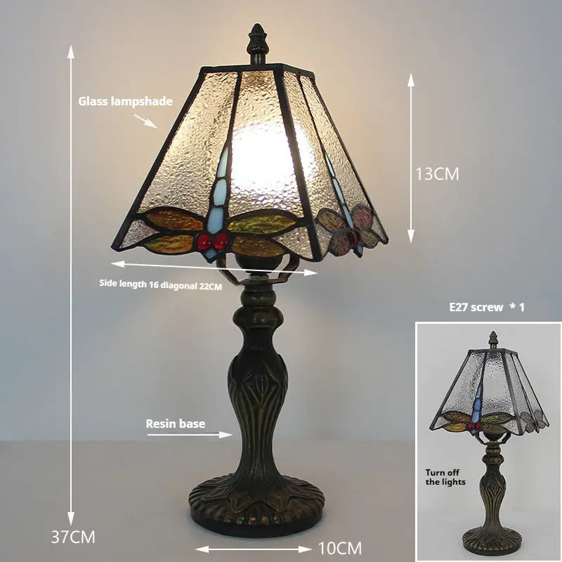 8inch Retro Stained Glass Square Dragonfly Lampshade Tiffany Glass Table Lamp - CTL