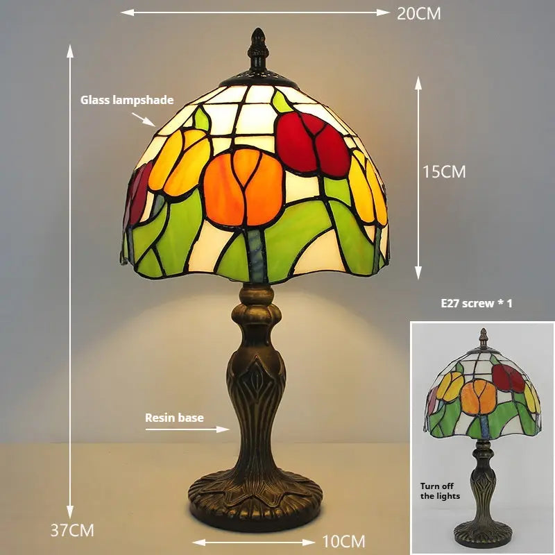 8inch Retro Stained Glass Table Lamp Tulip Flower Lampshade Tiffany Desk Lamp - CTL
