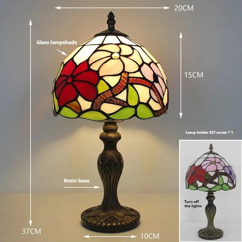 8inch Retro Desk Light Stained Glass Flowers Lampshade Antique Tiffany Style Lamp - CTL