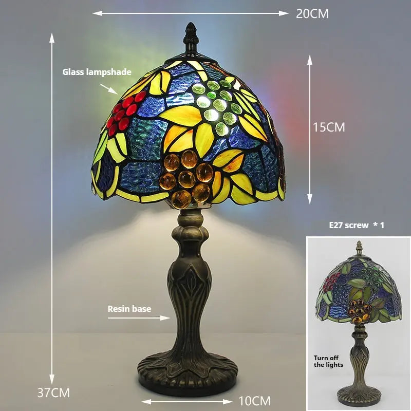 8inch Retro Stained Glass Grapes Lampshade Tiffany Style Desk Lamps - CTL