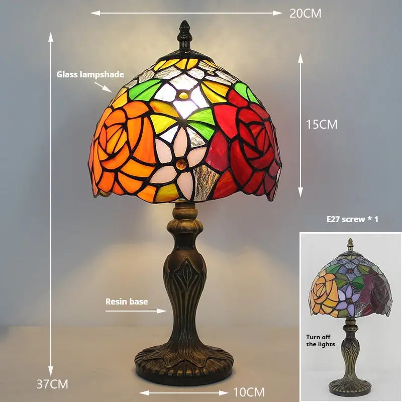 8inch Tiny Tiffany Lamp Retro Rose Lampshade Stained Glass Desk Light - CTL