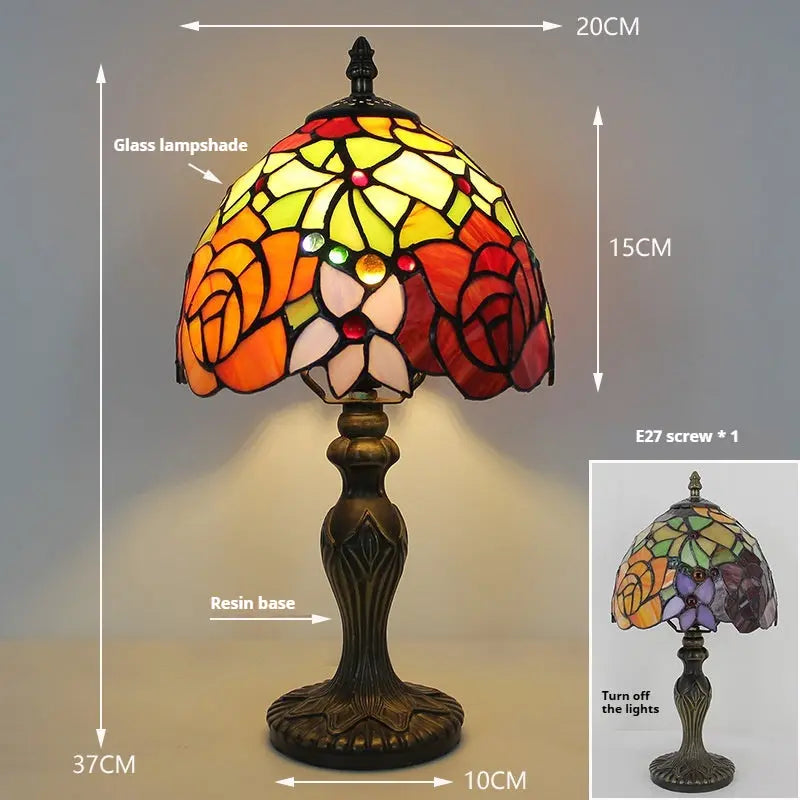 8inch Stained Glass Rose Lampshade Small Tiffany Desk Lamps Antique Table Light - CTL