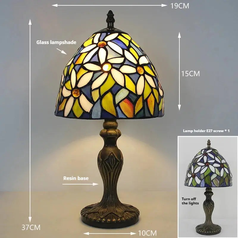 8inch Retro Stained Glass White Flower Floral Lampshade Small Tiffany Desk Lamp - CTL