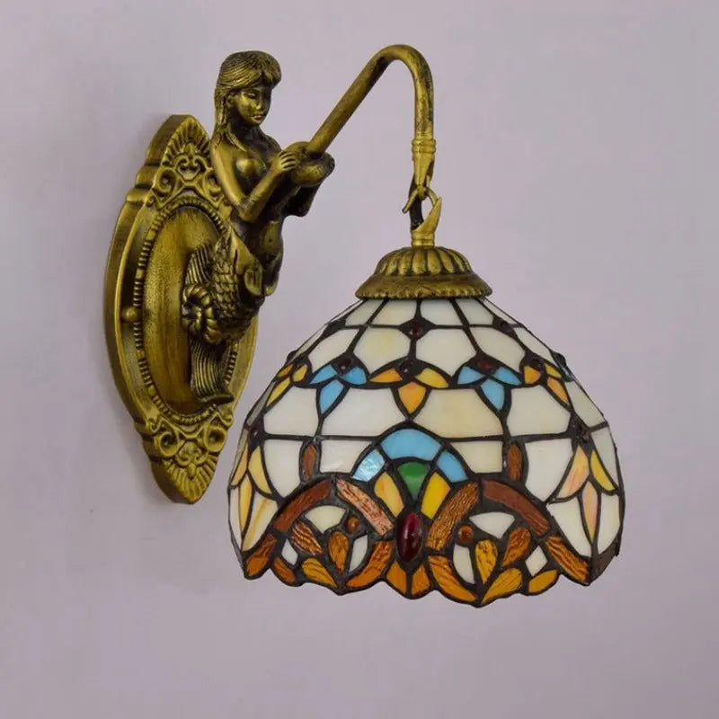 8inch Small Retro Stained Glass Beige Baroque Lampshade Tiffany Wall Sconce - CTL