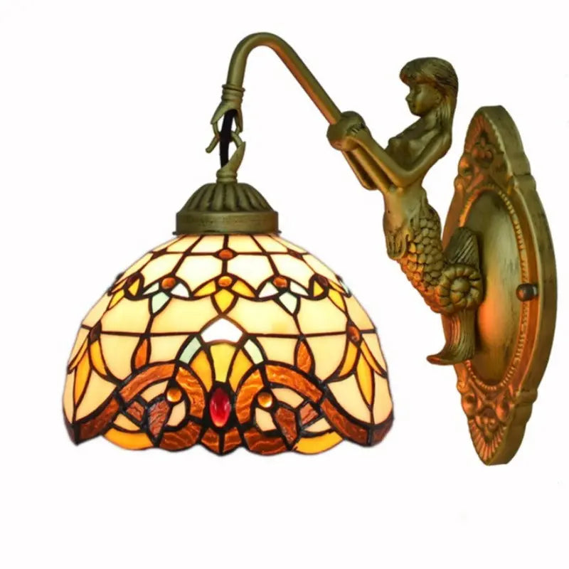 8inch Small Retro Stained Glass Beige Baroque Lampshade Tiffany Wall Sconce - CTL
